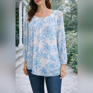 Floral Blue and White Women's Top